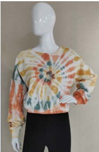 Tie-dye sweatshirt on mannequin