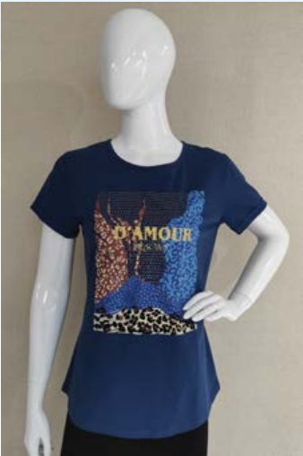 Graphic print ladies tee on mannequin