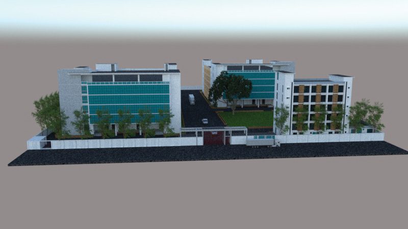 Architectural render of the Cotton Field campus including the future expansion